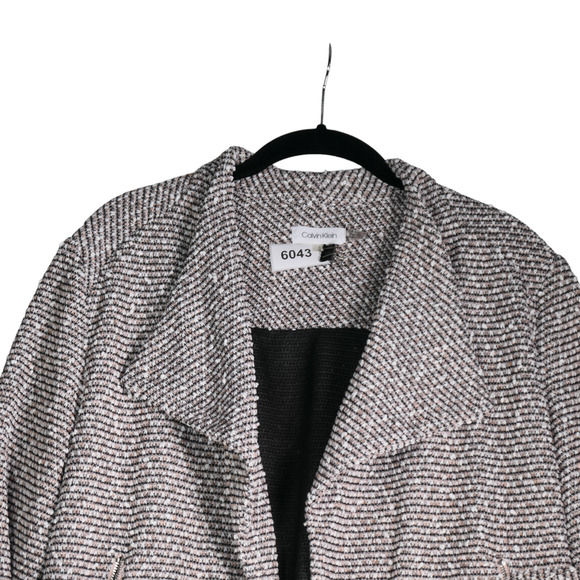 Calvin Klein Knit Blazer Womens Size L Black White Brown Open Crop Moto Jacket - Picture 3 of 9